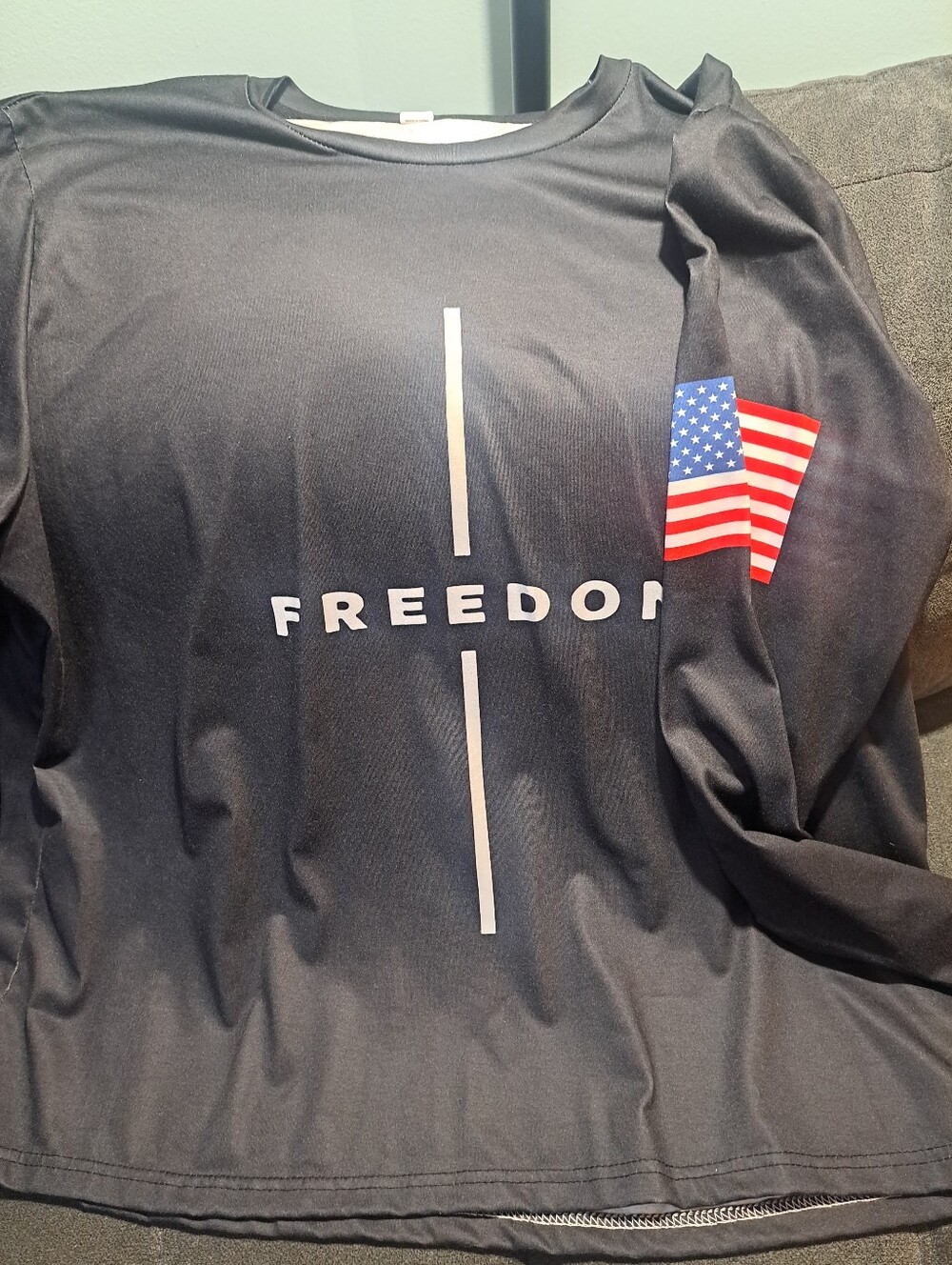 True Freedom Black Long Sleeve Shirt with American Flag Accent